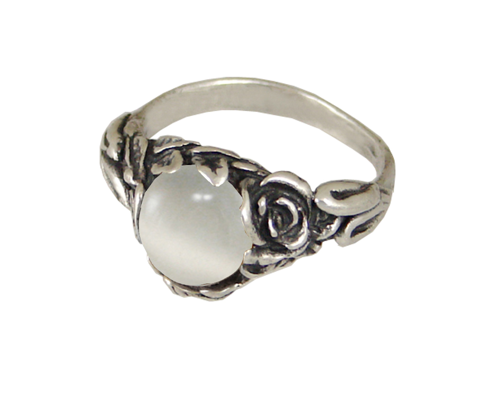 Sterling Silver Rose Ring with White Moonstone Size 9